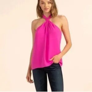 Reformation Rowen Hot Pink silky Sleeveless Halter Blouse size large